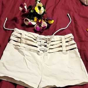Y2K VINTAGE Birdcage adjustable waist Couture white sexy shorts swim coverup